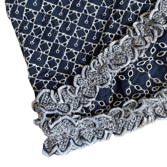 Express Printed Lace Trim Eyelet Navy Blue Belted Faux Wrap Dress Size S - Picture 7 of 11